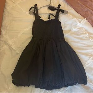 TCEC Black Smocked Balloon Dress